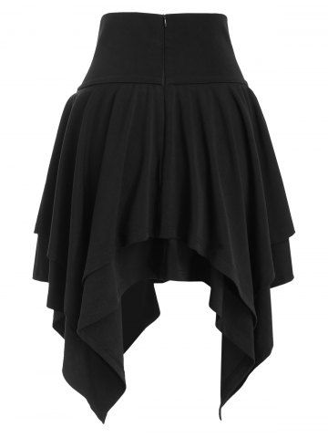 

High Rise Lace Up Layered Asymmetrical Skirt, Black
