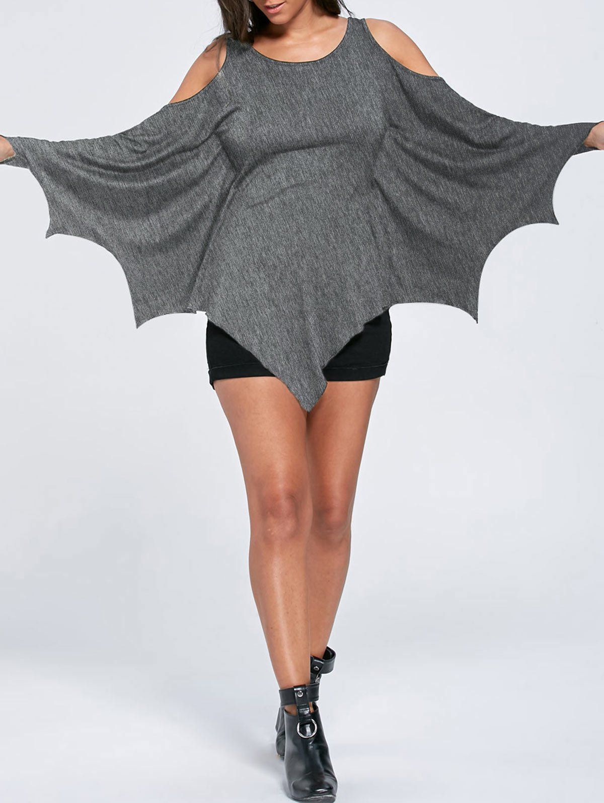 

Halloween Cold Shoulder Batwing T-shirt, Heather gray