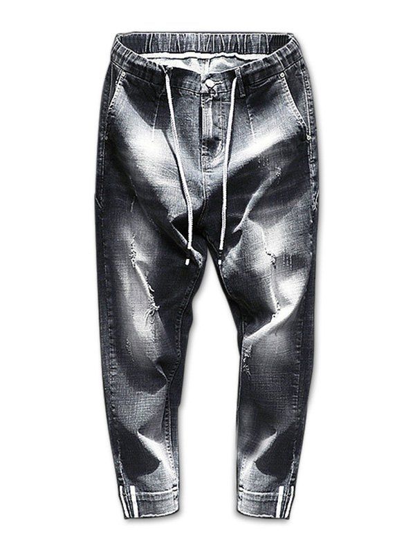 faded wash drawstring waist jeans
