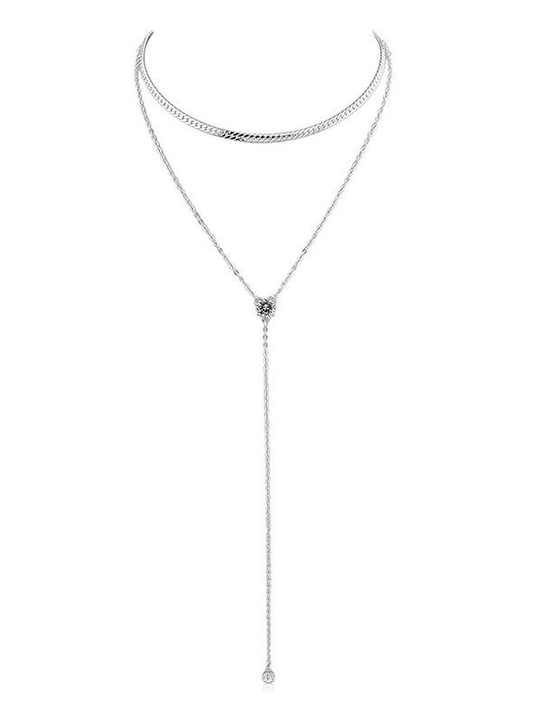 Double Layer Artificial Crystal Necklace, Silver