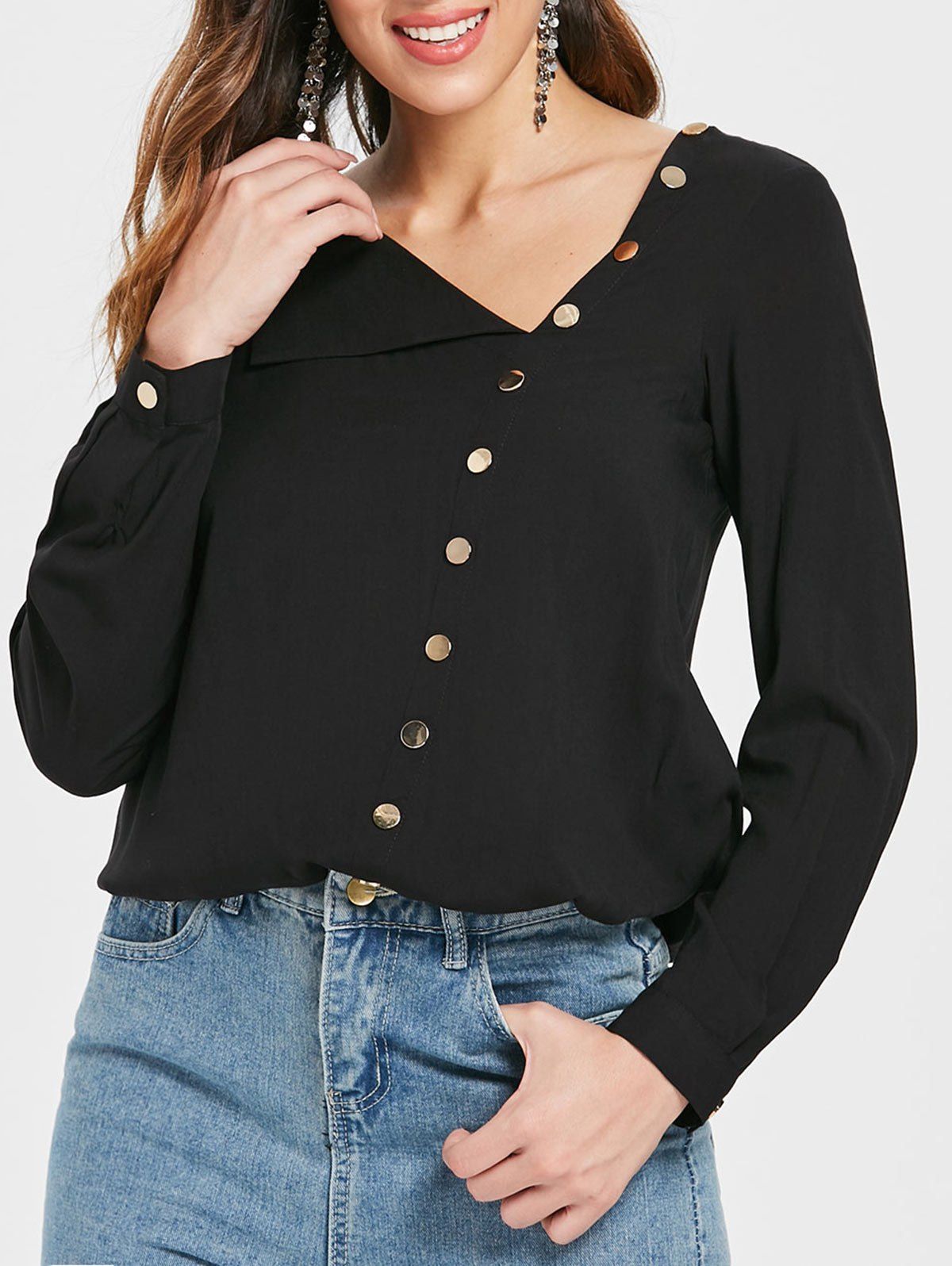 

Long Sleeve Button Up Shirt, Black