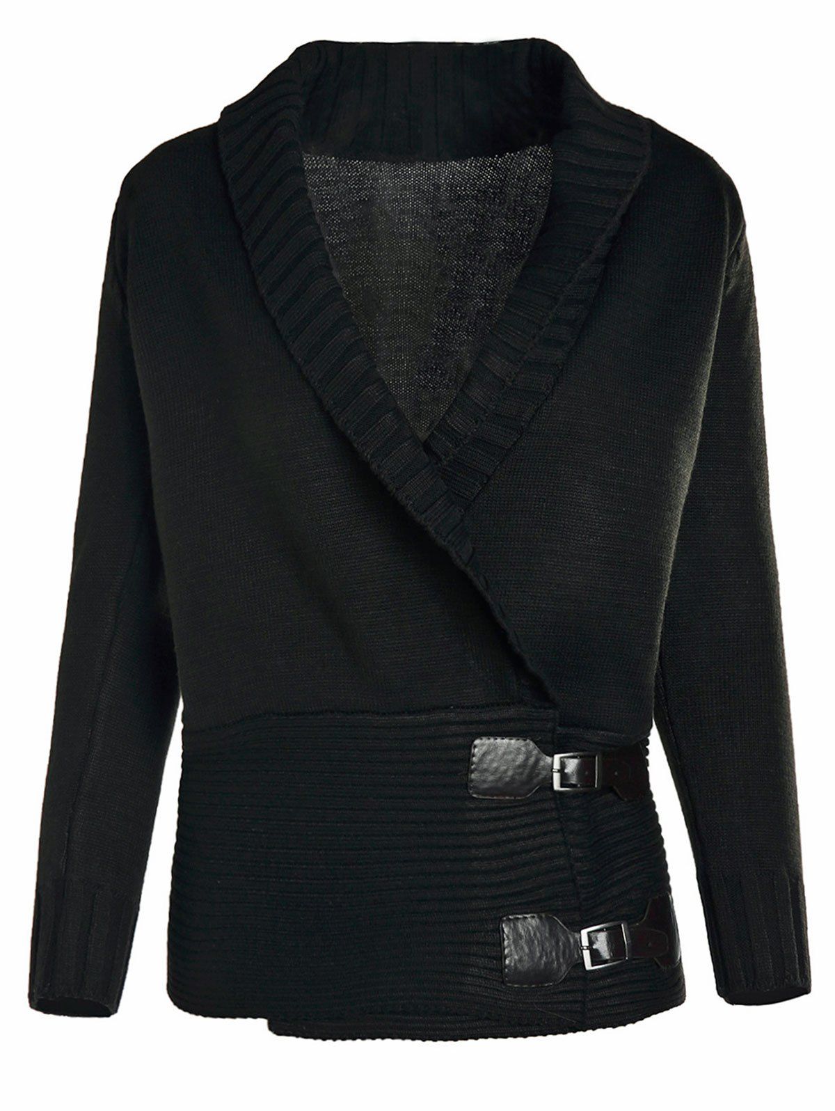 

Chic Shawl Collar Long Sleeve Button Design Women's Sweater, Black