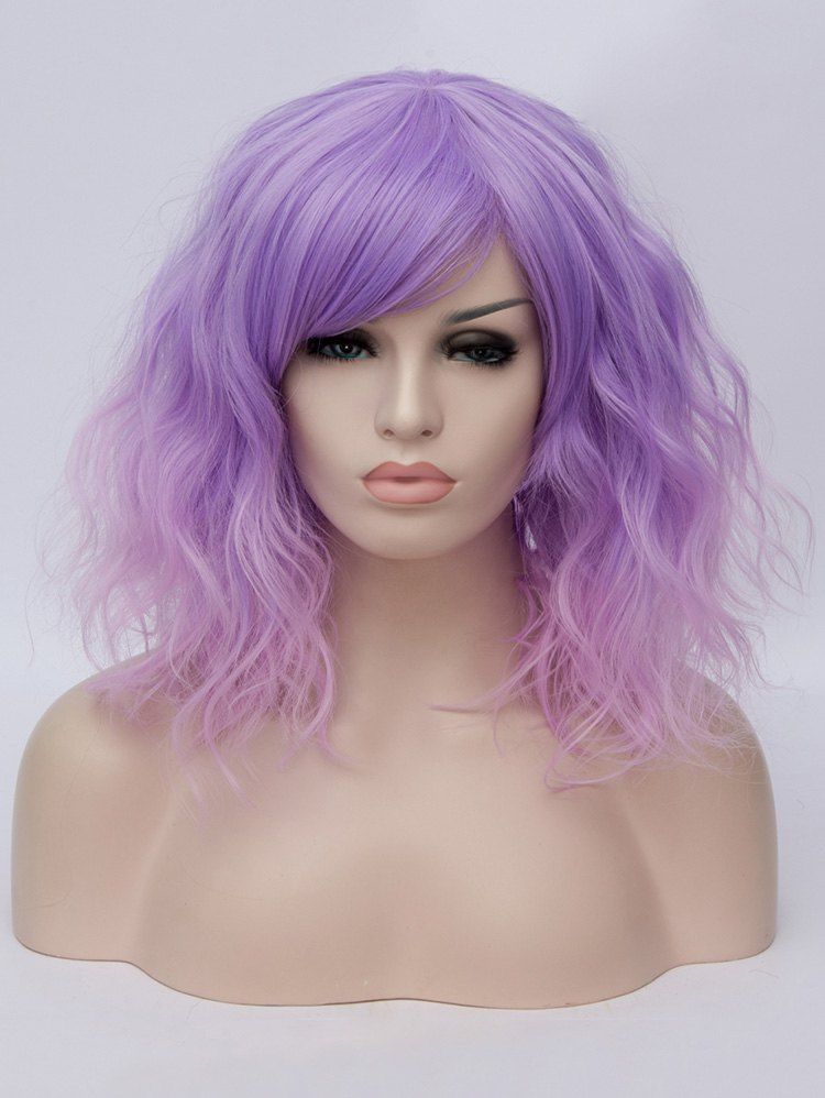 

Medium Side Bang Ombre Natural Wavy Party Synthetic Wig, Multi-c