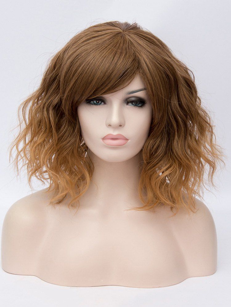 

Medium Side Bang Ombre Natural Wavy Party Synthetic Wig, Multi-d