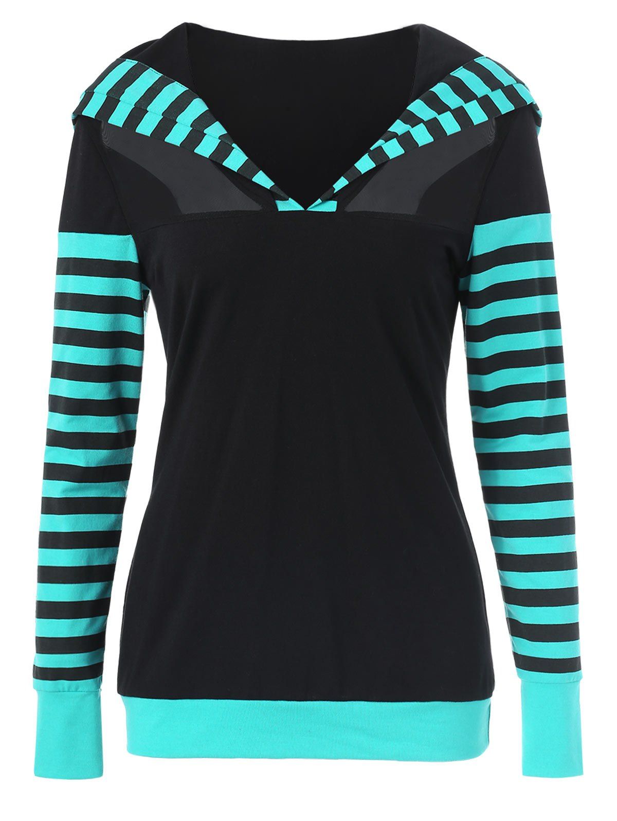 

Stripe Trim Mesh Insert Hoodie, Black