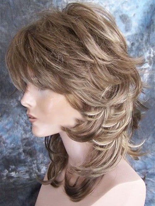 

Medium Side Bang Colormix Layered Slightly Curly Synthetic Wig, Multi