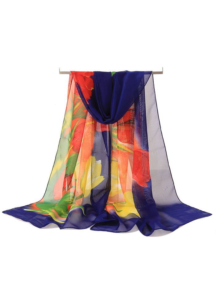 

Elegant Floral Silky Fall Winter Scarf, Multi-a