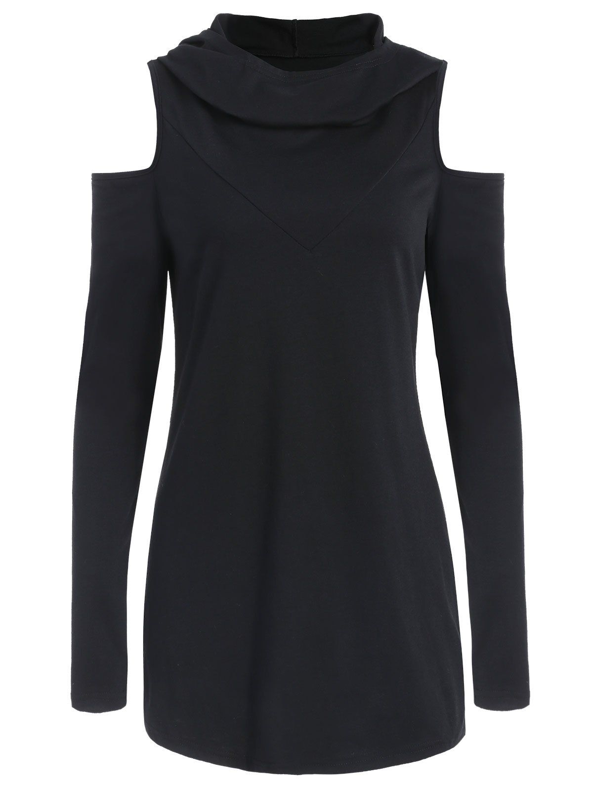 

Heaped Collar Cold Shoulder Hoodie, Black