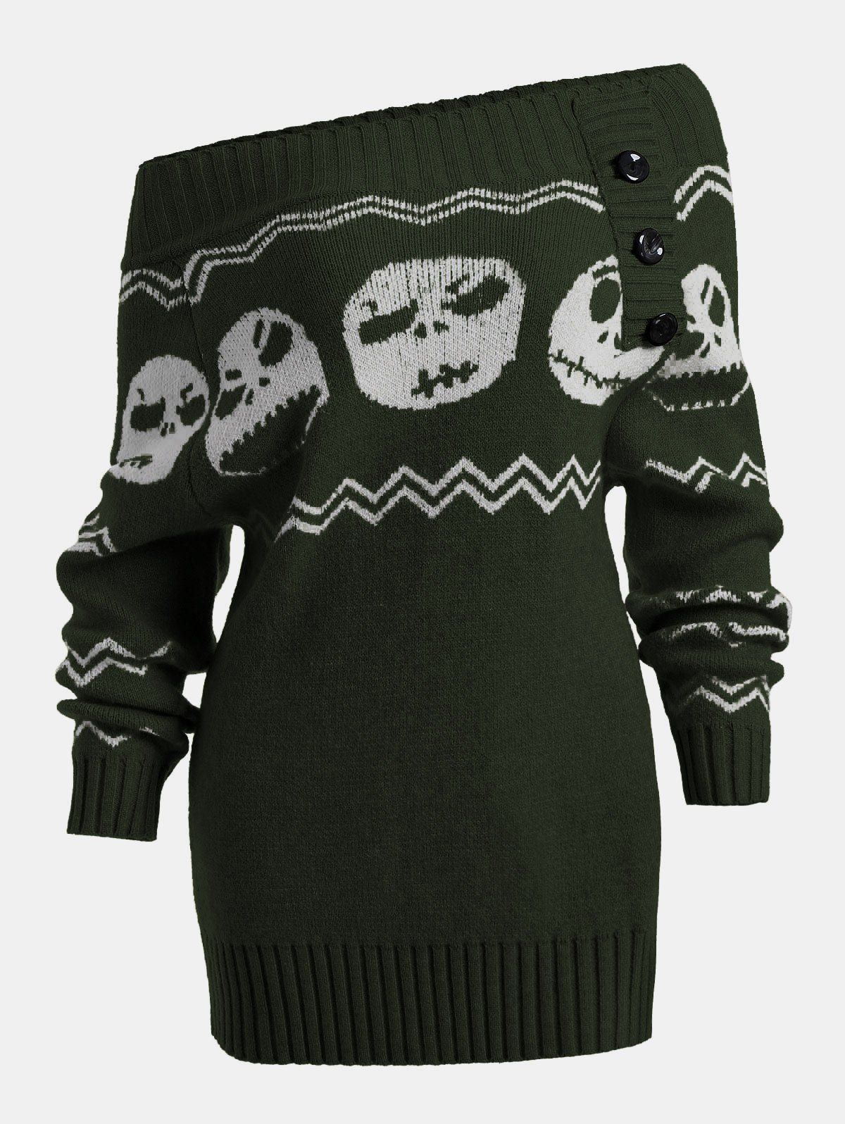 

Skull Off Shoulder Tunic Sweater, Deep green