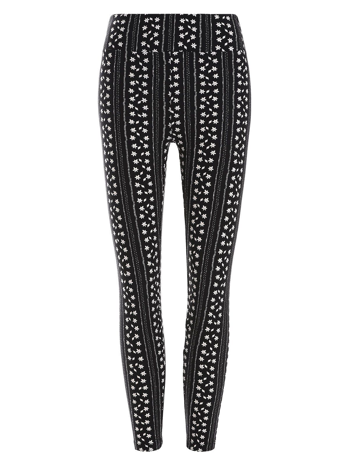 

Floral Striped Print Skinny Leggings, Black