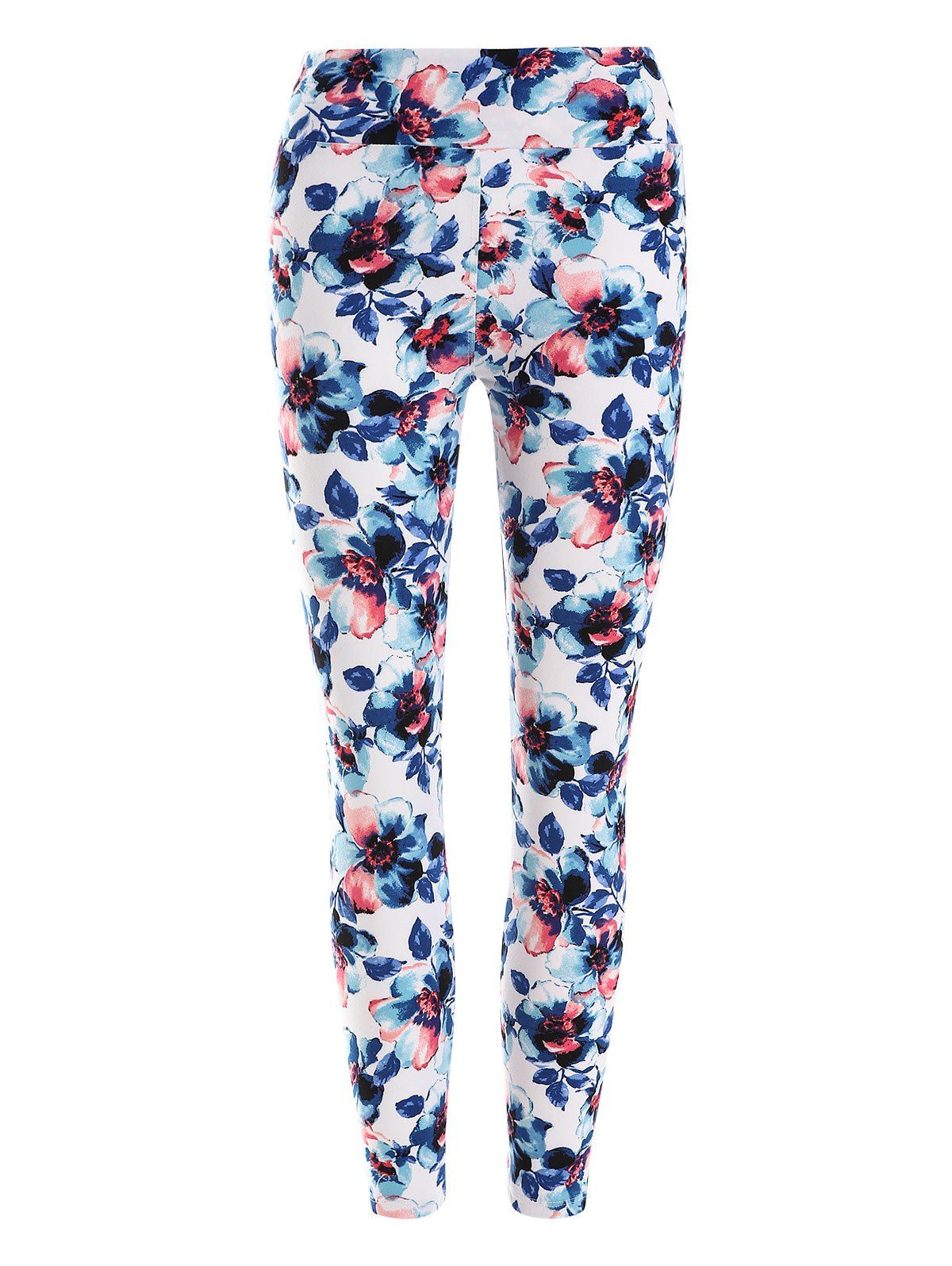 

High Waisted Floral Pattern Leggings, White