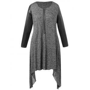 

Plus Size Half Zip Extra Long T-shirt, Gray