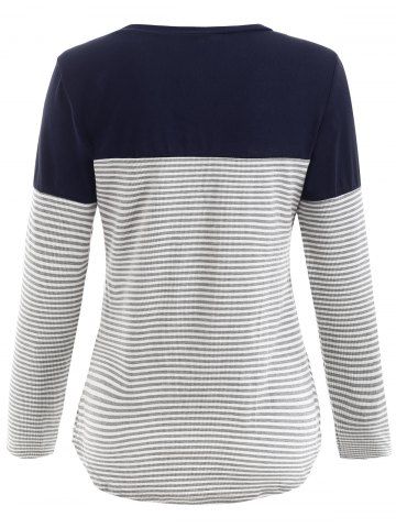

V Neck Striped Panel T-shirt, Cadetblue