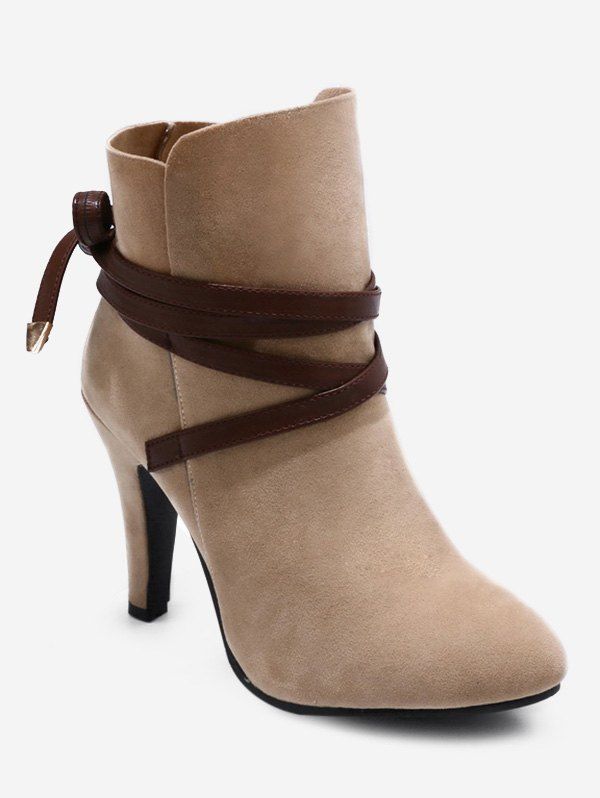 

Plus Size Bowknot Cone Heel Suede Boots, Light khaki