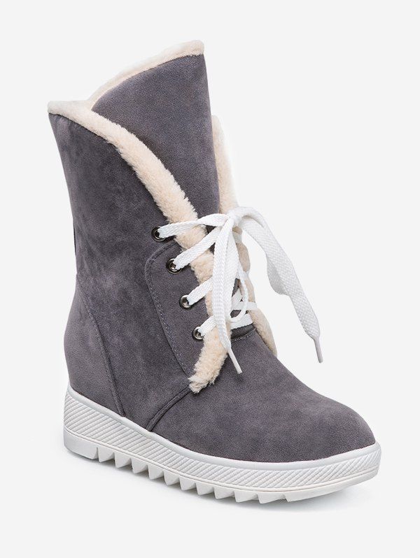 

Plus Size Platform Lace Up Short Boots, Gray cloud
