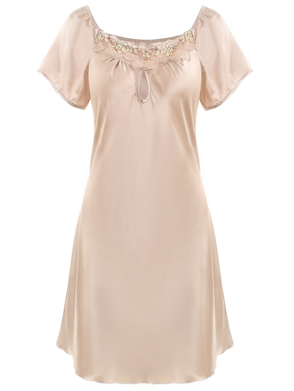 

Lace Panel Satin Sleeping Dress, Champagne gold