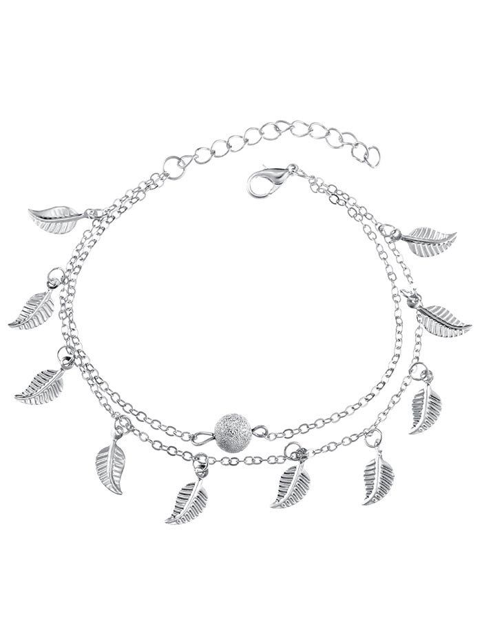 

Vintage Double Layer Metal Leaf Ankle Bracelet, Silver