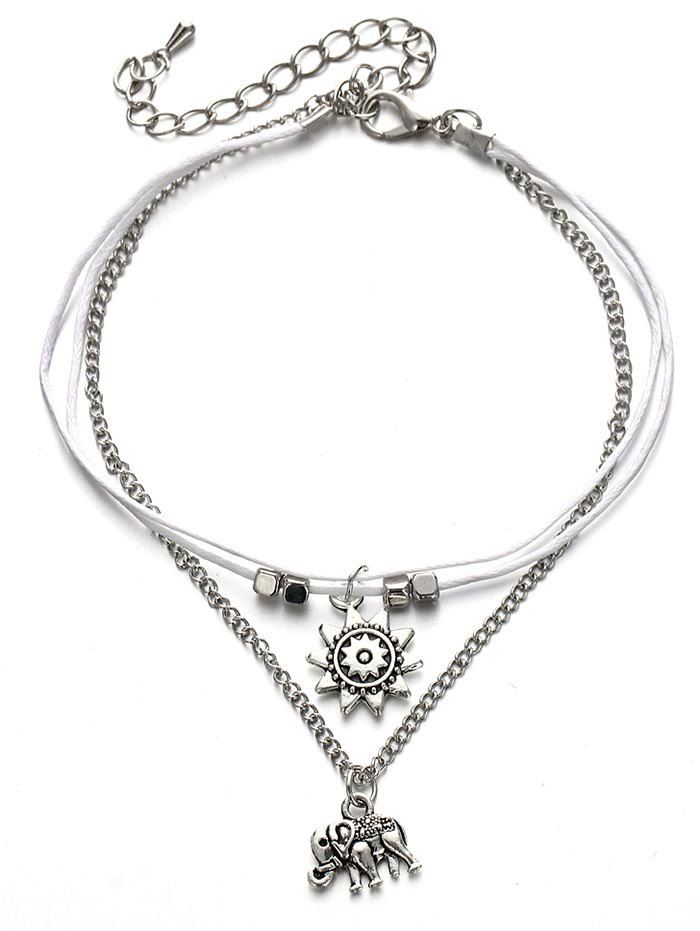 

Metal Elephant Sun Ankle Chain Bracelet, Silver