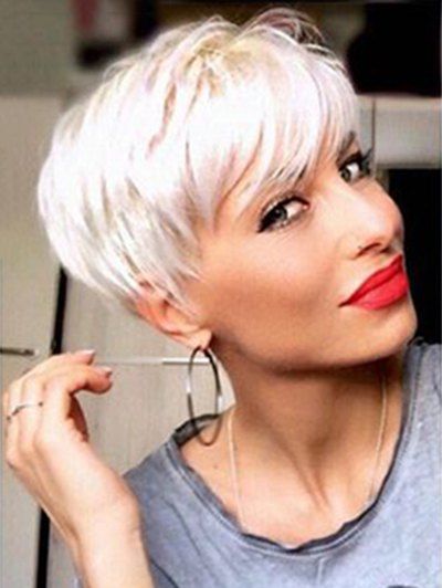 

Short Inclined Bang Straight Pixie Synthetic Wig, Crystal cream