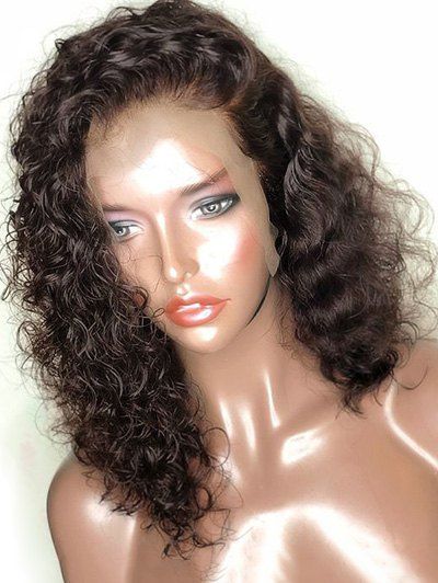 

Medium Free Part Curly Lace Front Synthetic Wig, Deep brown