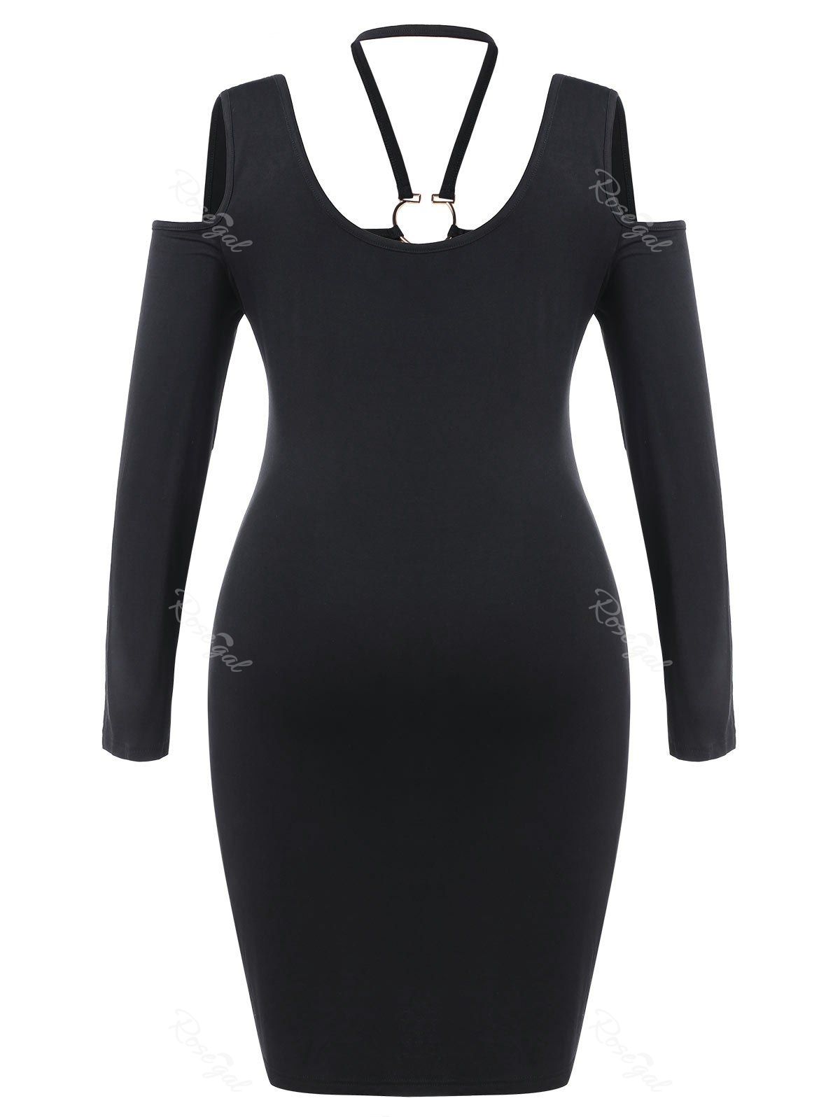 

Plus Size Cold Shoulder Halter Party Dress, Black