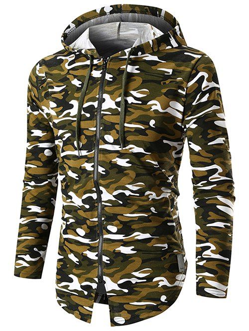 

Long Sleeve Zip Up Camo Hoodie, Camouflage green