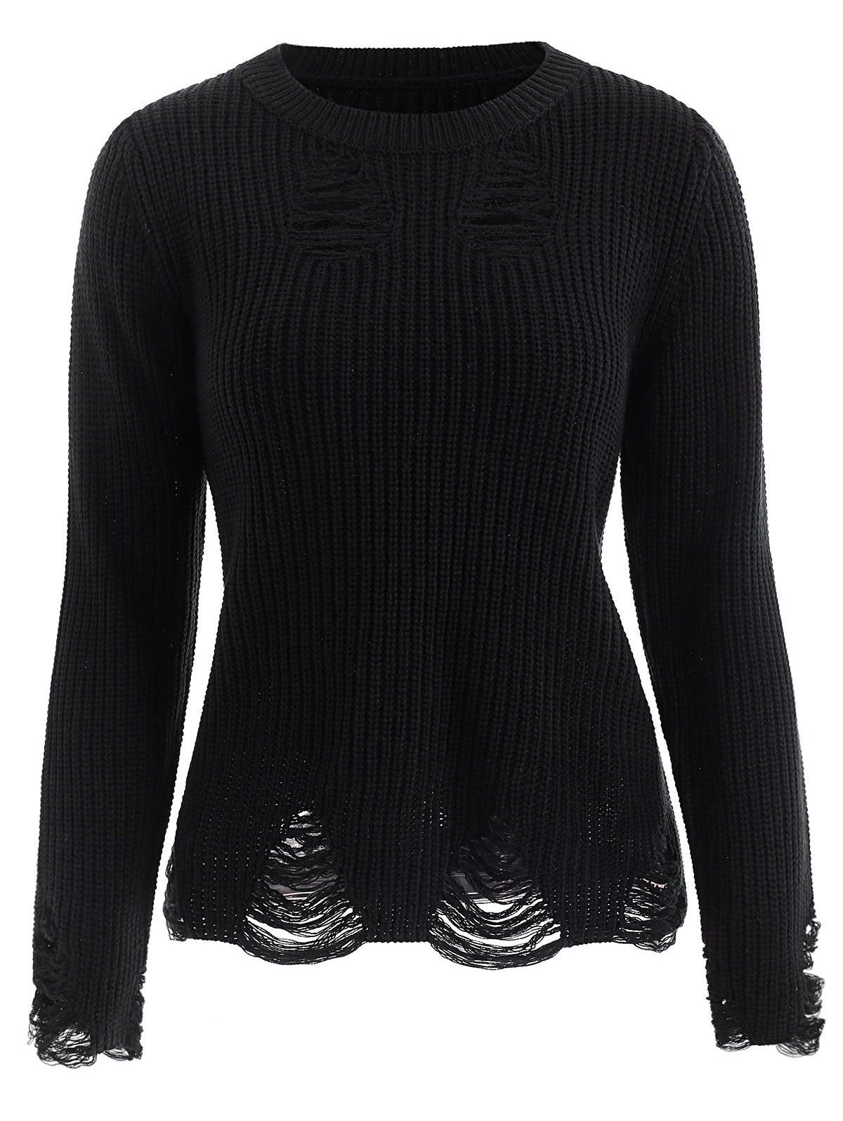 

Ribbed Distressed Sweater, Black
