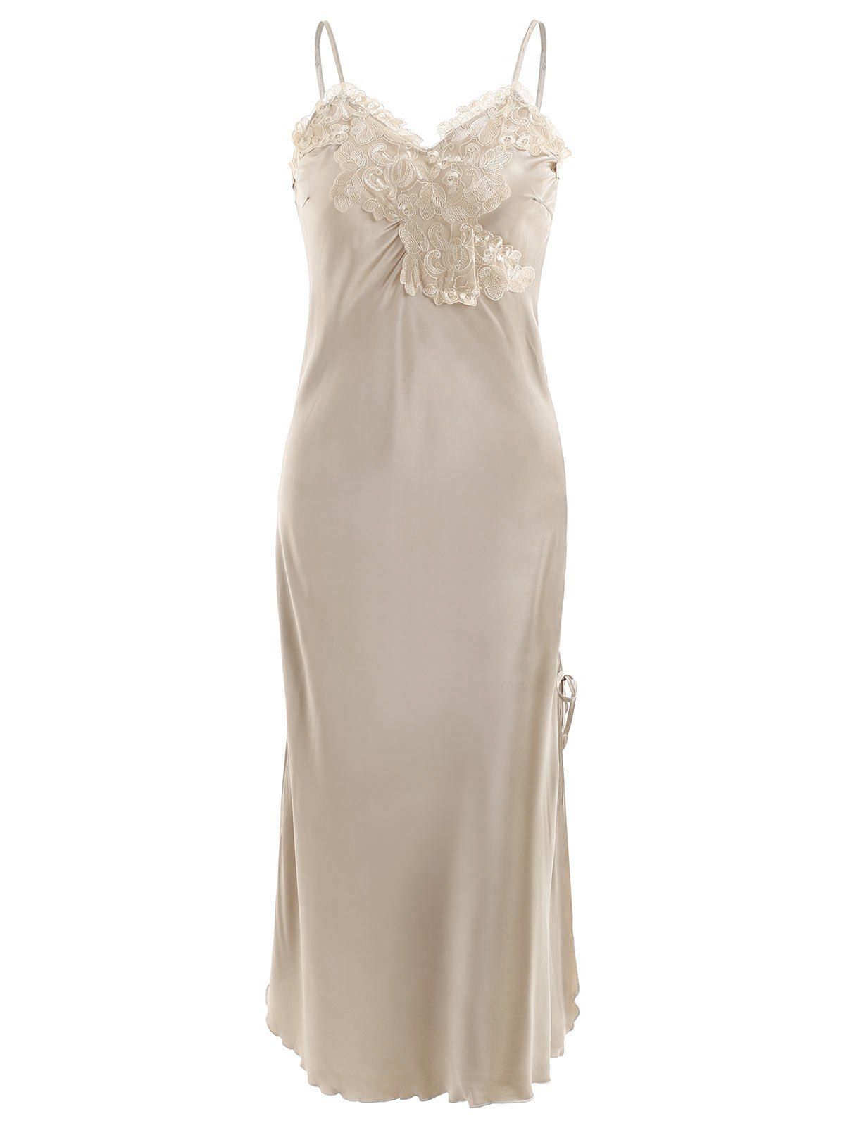 

Lace Panel Satin Slit Sleeping Dress, Champagne gold