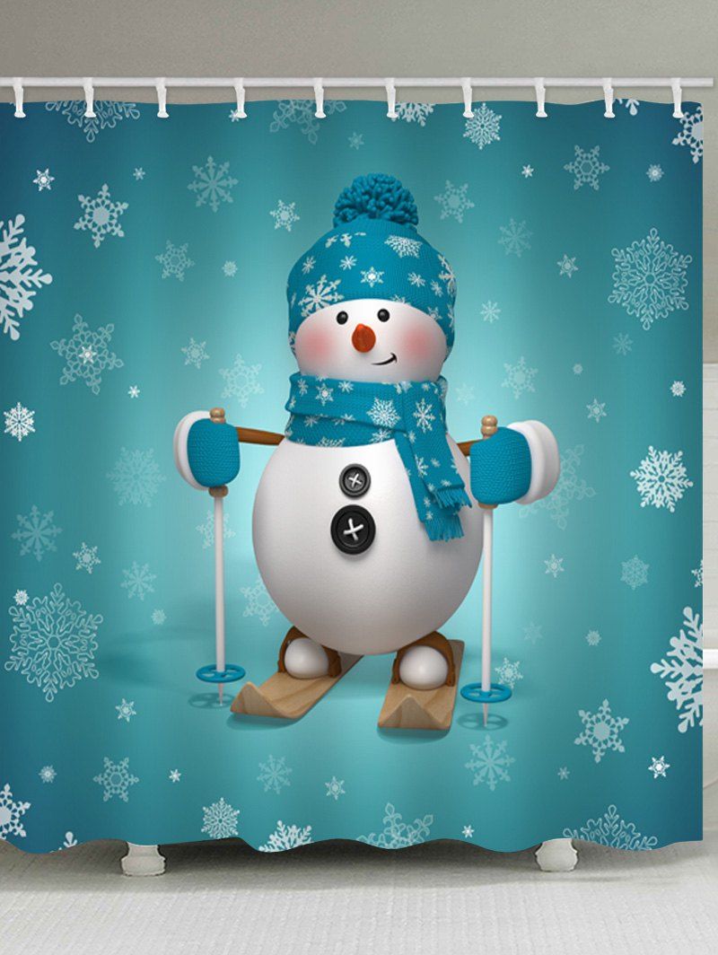 

Christmas Snowman Skier Print Waterproof Bathroom Shower Curtain, Macaw blue green