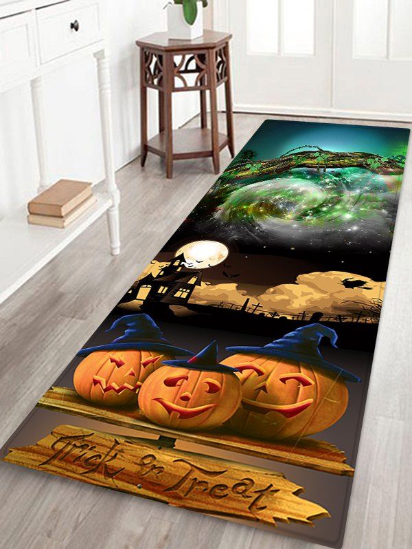 

Halloween Night Pumpkins Pattern Water Absorption Area Rug, Multi