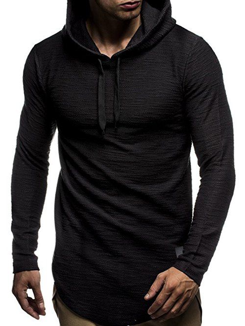 

Curve Hem Drawstring Pullover Hoodie, Black