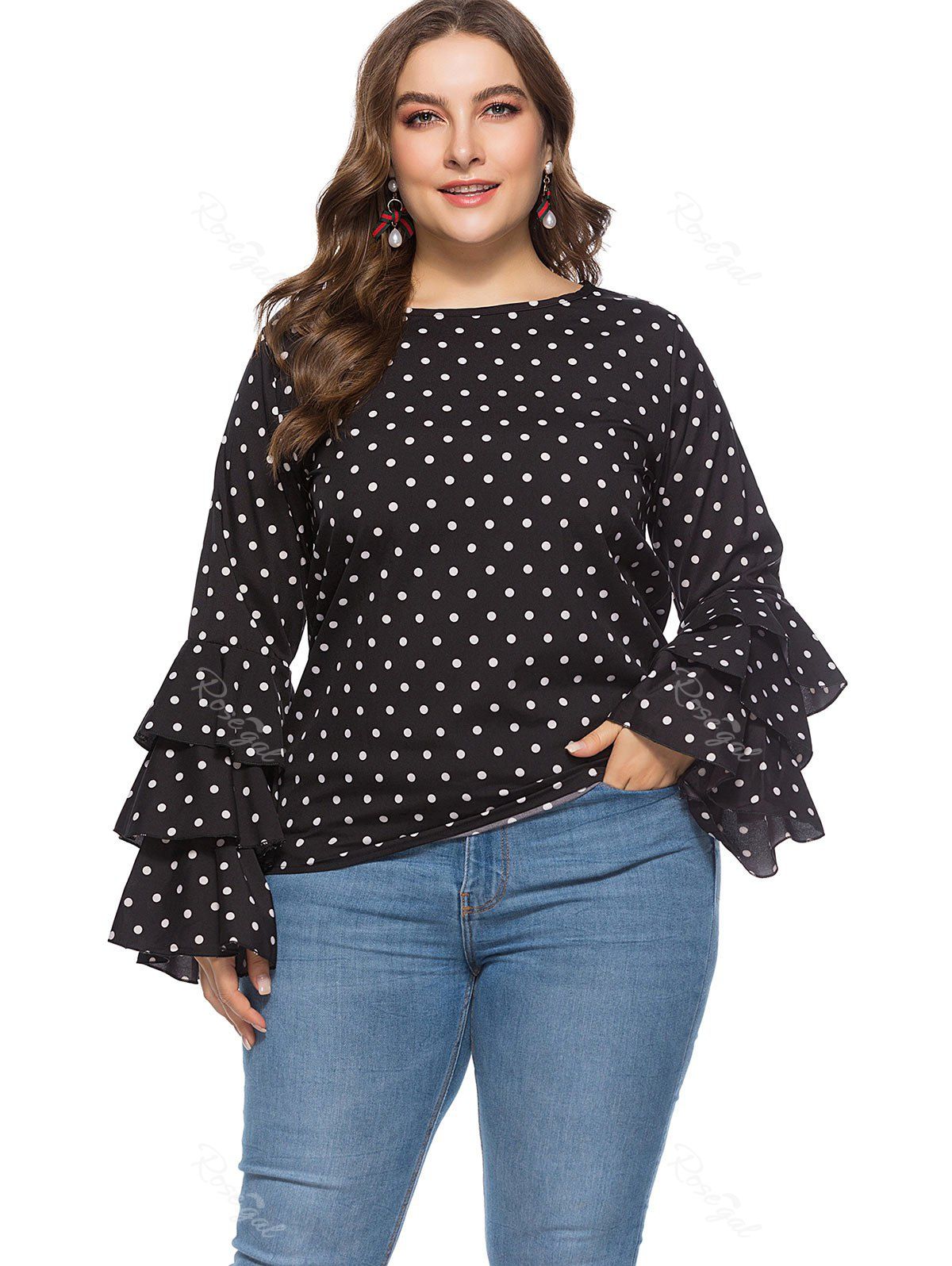  40 OFF Plus Size Layered Sleeve Polka Dot Blouse Rosegal