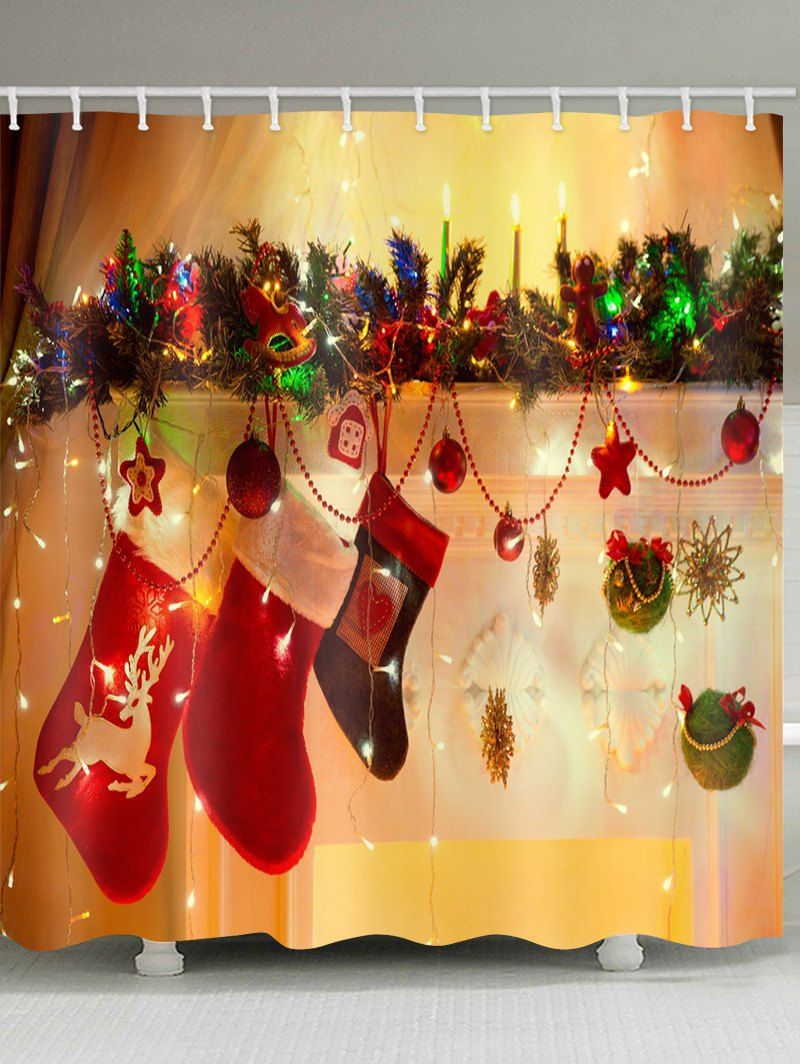 

Christmas Socks Deer Print Waterproof Shower Curtain, Multi