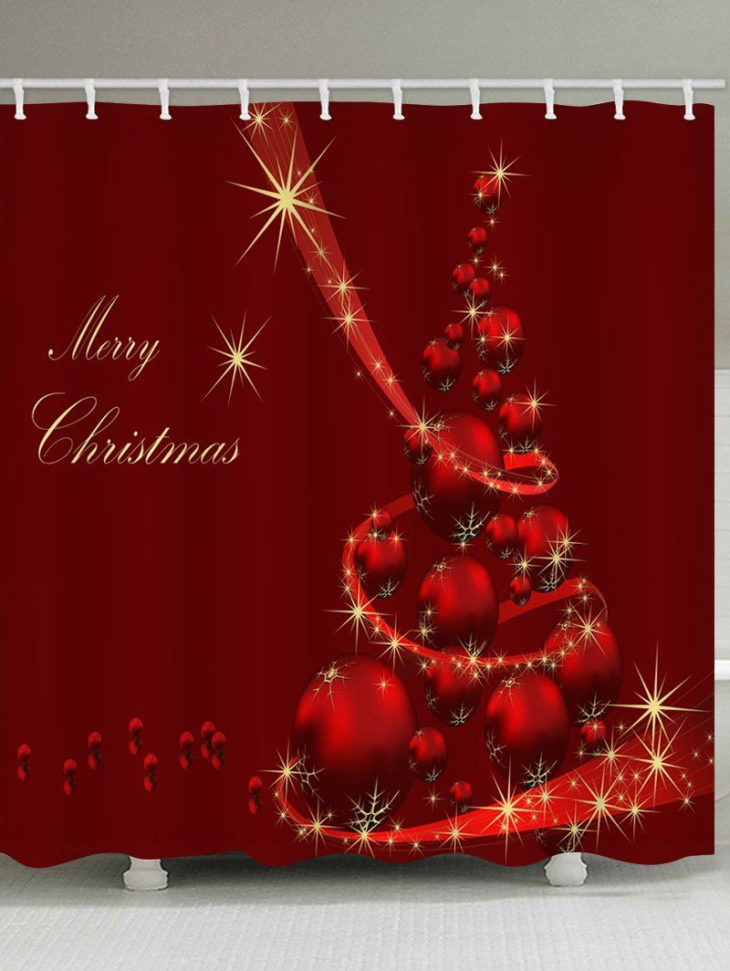 

Merry Christmas Ball Print Waterproof Bathroom Curtain, Red