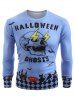 T-Shirt à Manches Longues avec Imprimé Fantômes Crâne d'Halloween - Bleu M