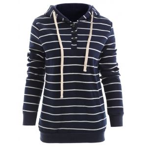 

Stylish Hooded Long Sleeve Drawstring Striped Women's Hoodie, Cadetblue