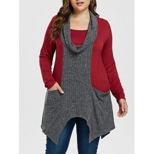 

Plus Size Cowl Neck Handkerchief T-shirt, Red wine