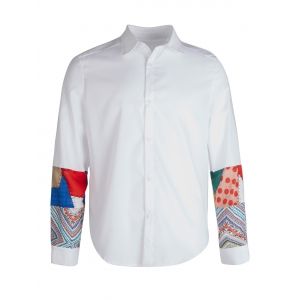 

Retro Turndown Collar Splicing Shirt, White