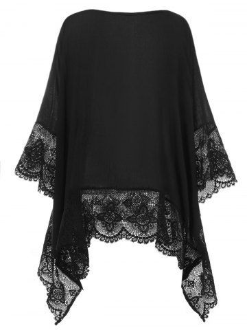 

Plus Size Lace Insert Handkerchief Blouse, Black