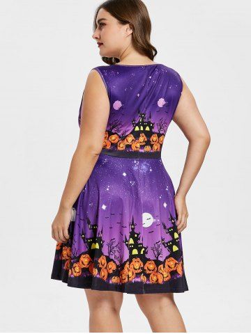 

Pumpkin Lantern Halloween Plus Size A Line Dress, Purple