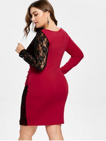 

Plus Size Lace Panel Bodycon Dress, Red