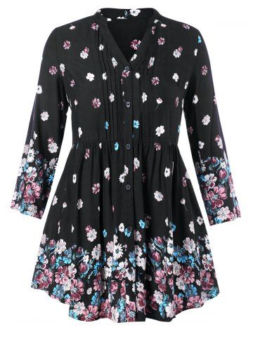 

Plus Size Pintuck Tiny Floral Blouse, Black