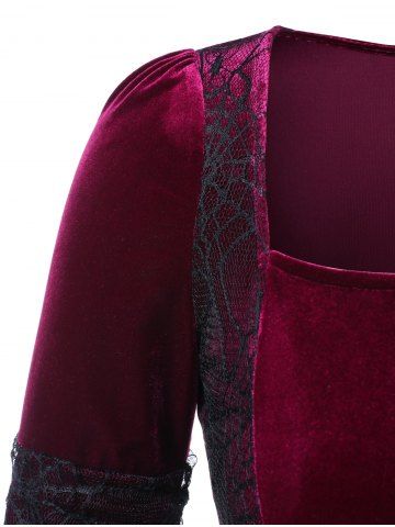 

Halloween Plus Size Lace Up Velvet Peplum Top, Red wine