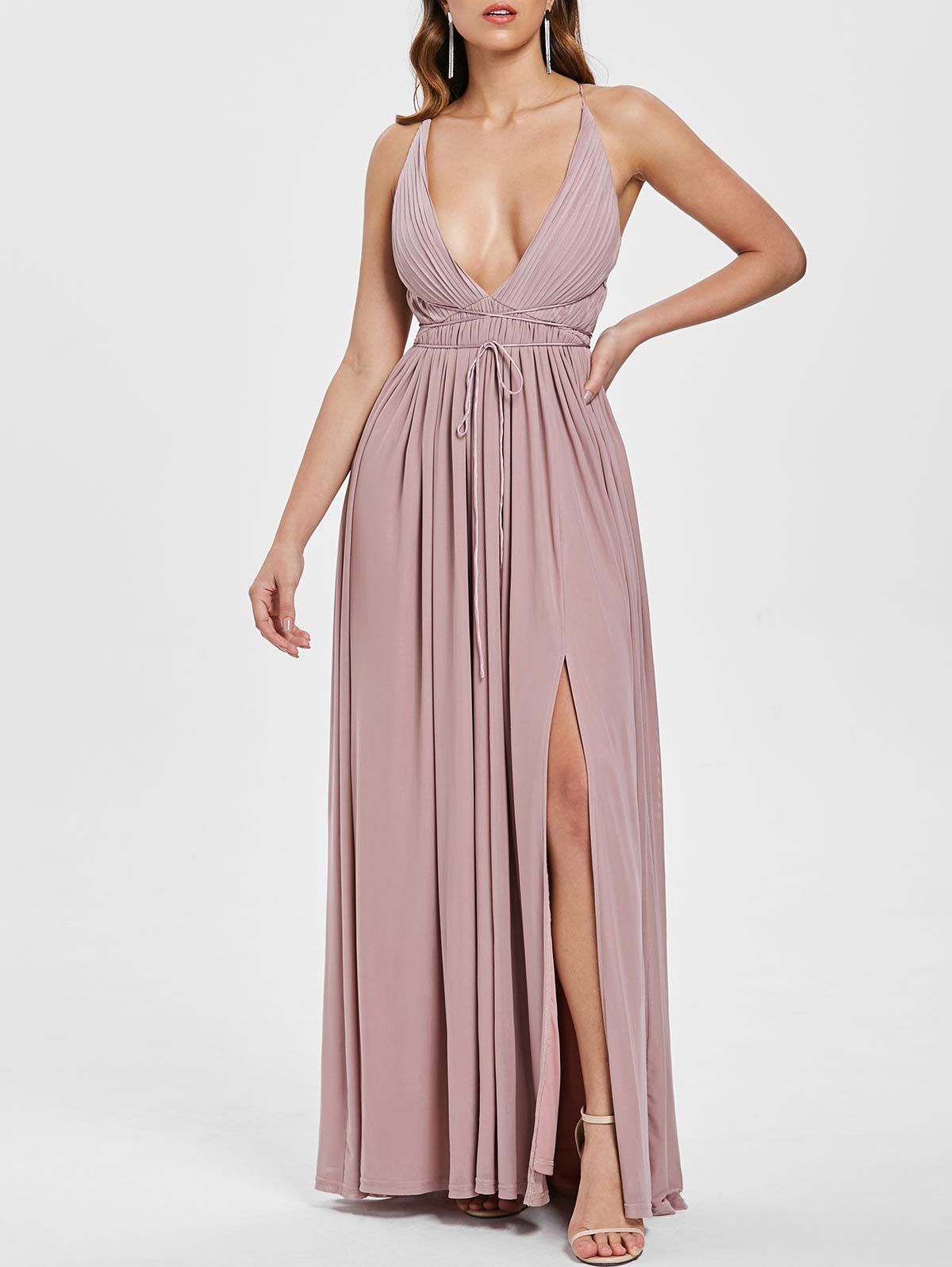 [51% OFF] Plunging Neck Open Back Criss Cross Maxi Dress | Rosegal