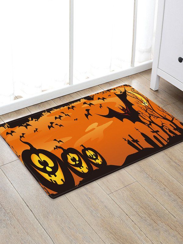 

Halloween Pumpkin Bats Pattern Water Absorption Area Rug, Halloween orange