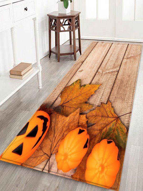 

Halloween Pumpkin Wood Grain Pattern Water Absorption Area Rug, Burlywood