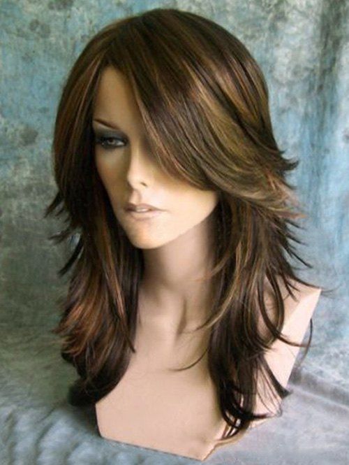 

Long Side Bang Colormix Natural Straight Synthetic Wig, Multi