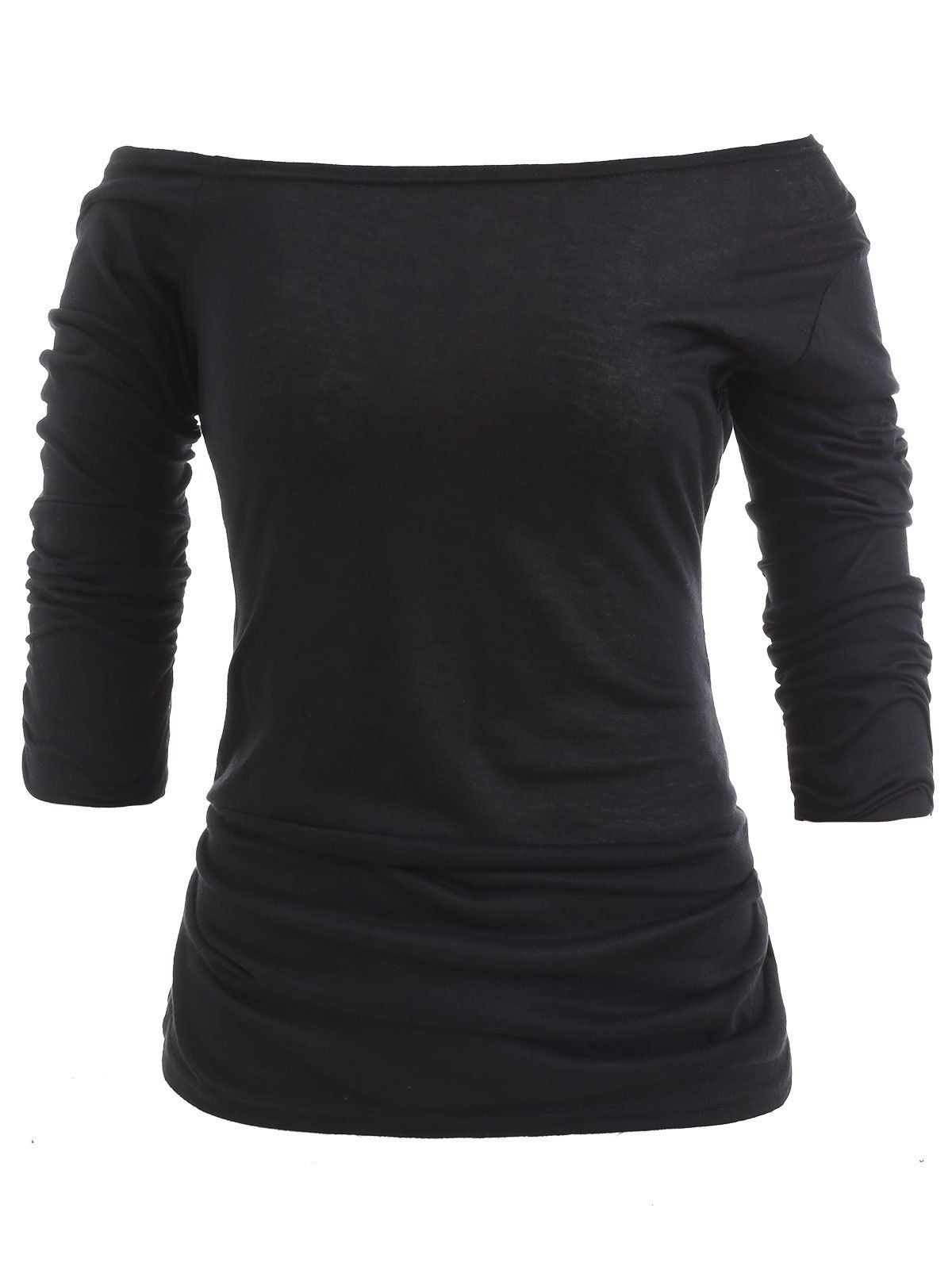 

Trendy Scoop Neck Long Sleeve Solid Color Women's T-Shirt, Black