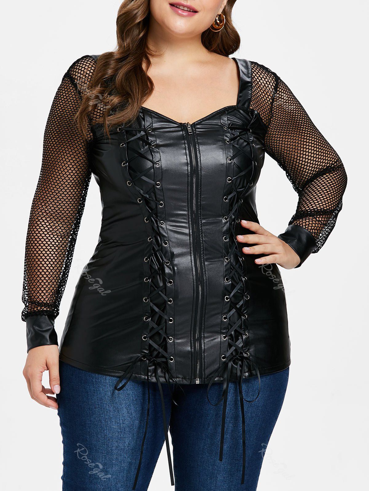 

Plus Size Sweetheart Neck Lace Up T-shirt, Black