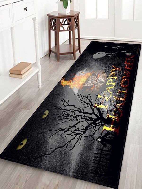 

Halloween Tree Owl Pattern Water Absorption Area Rug, Black